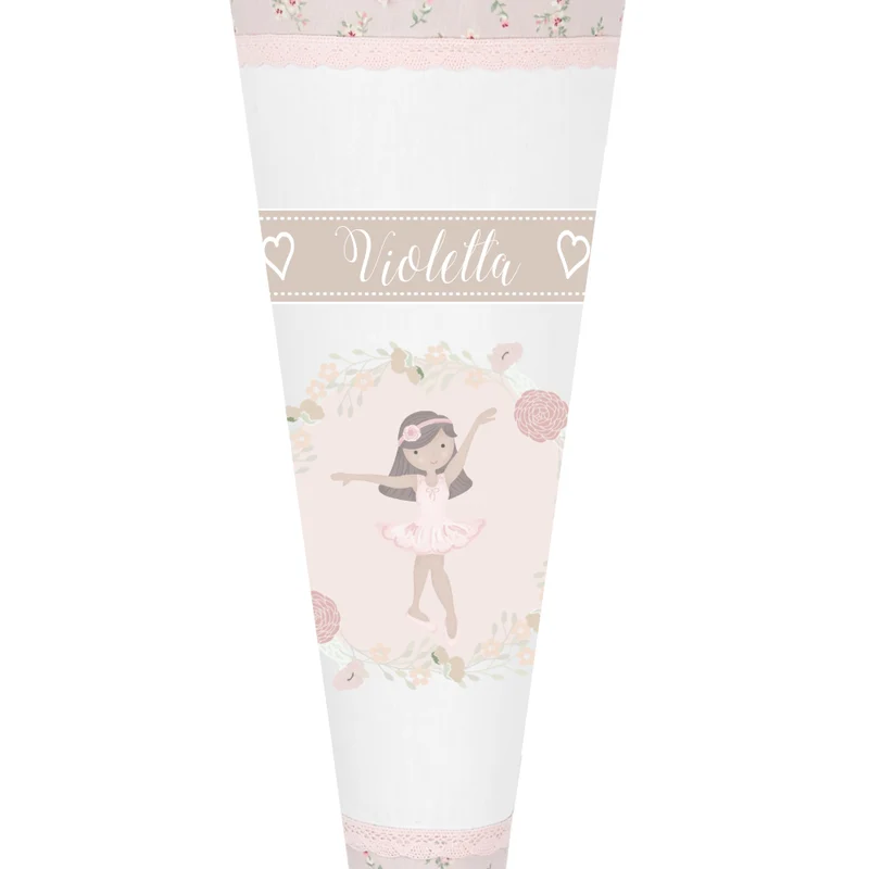 Geblümte Schultüte "Ballerina" aus Stoff | Personalisiert mit dem Namen für Mädchen | Optional mit Füllkissen und Spitzenschutz