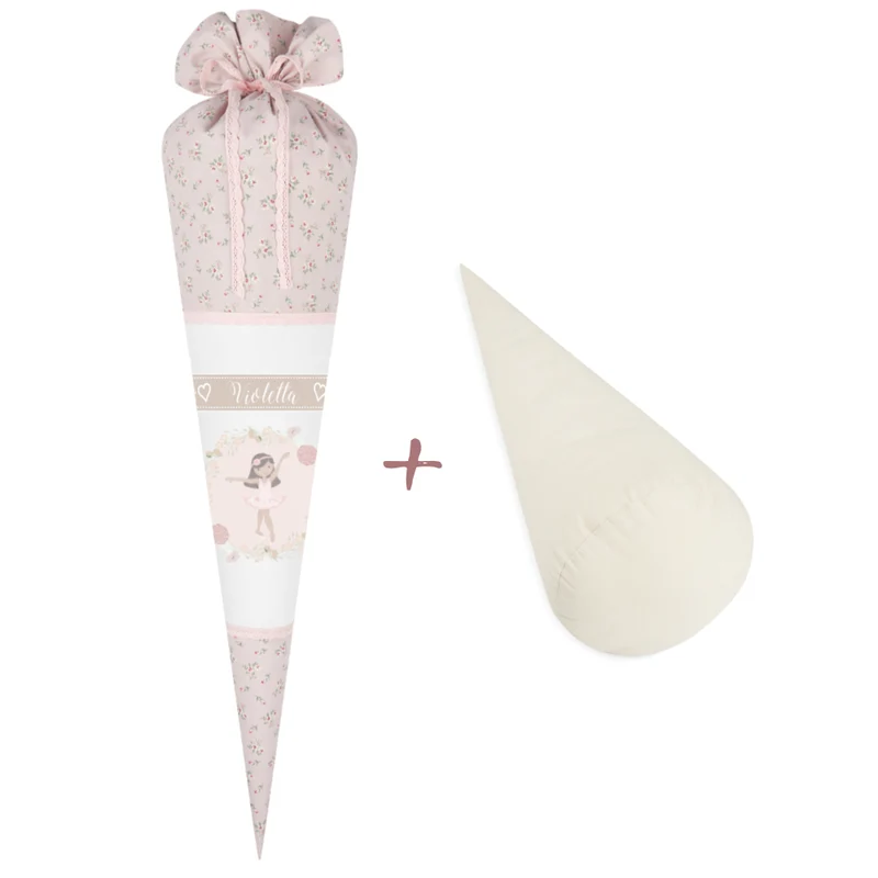 Geblümte Schultüte "Ballerina" aus Stoff | Personalisiert mit dem Namen für Mädchen | Optional mit Füllkissen und Spitzenschutz