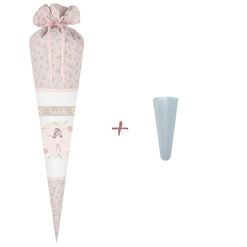 Geblümte Schultüte "Ballerina" aus Stoff | Personalisiert mit dem Namen für Mädchen | Optional mit Füllkissen und Spitzenschutz