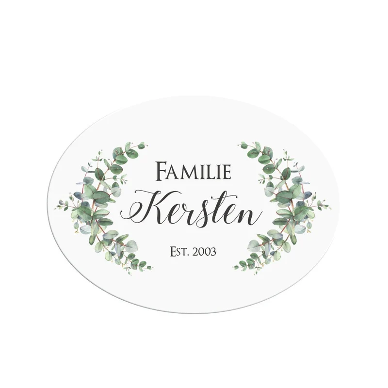Ovales Türschild | personalisiert mit den Namen des Paares | Geschenkidee zur Hochzeit | 6 Motivvarianten zur Auswahl