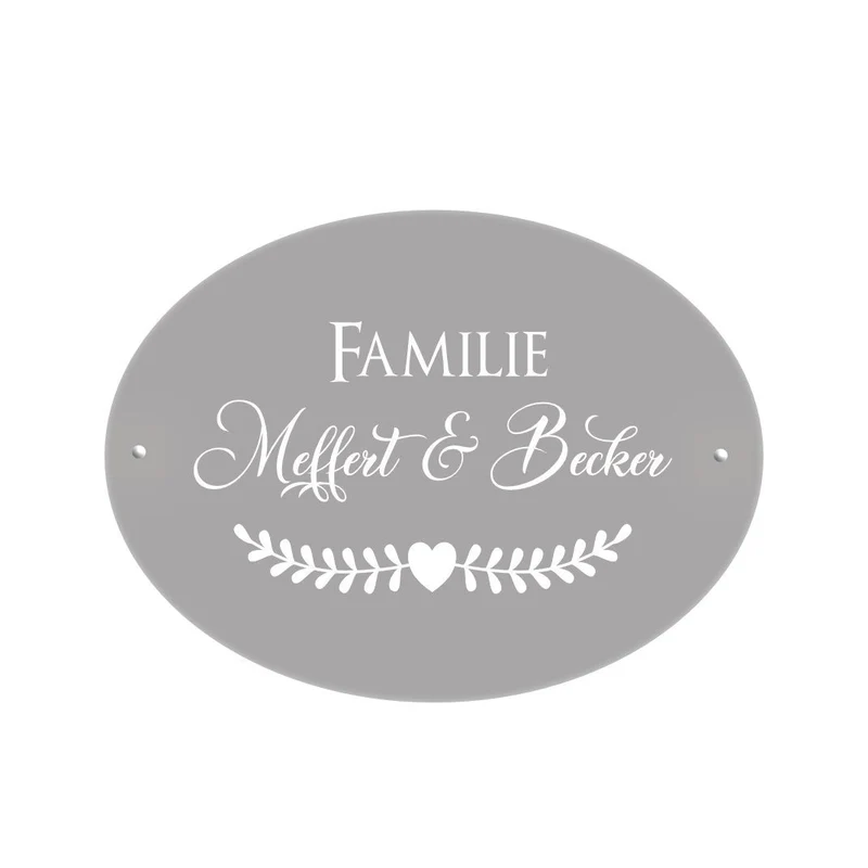 Ovales Türschild | personalisiert mit den Namen des Paares | Geschenkidee zur Hochzeit | 6 Motivvarianten zur Auswahl