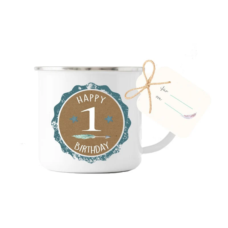 Tasse für Kinder zum 1 - 7 Geburtstag "Happy Birthday" | Schöne Geschenkidee, handgefertigt mit dem Alter des Kindes | 2 Farbvarianten für Jungen und Mädchen zur Auswahl