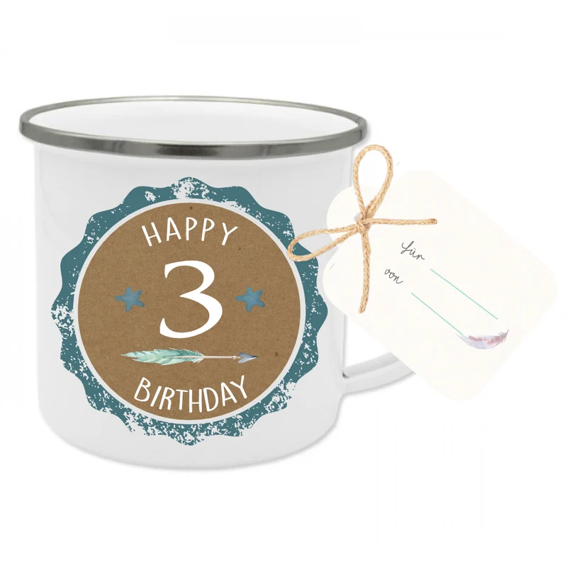 Tasse "Happy Birthday" für Kinder zum 1 - 7 Geburtstag | Originelle Geschenkidee, angefertigt mit dem Alter des Kindes | 2 Farbvarianten für Mädchen und Jungen zur Auswahl