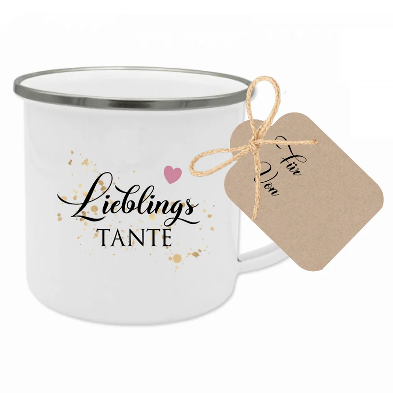Tasse aus Emaille für die Oma | Kleines Geschenk für Großmütter | Emailletasse mit Motiv "Lieblingsoma" | 12 Motivvarianten zur Auswahl