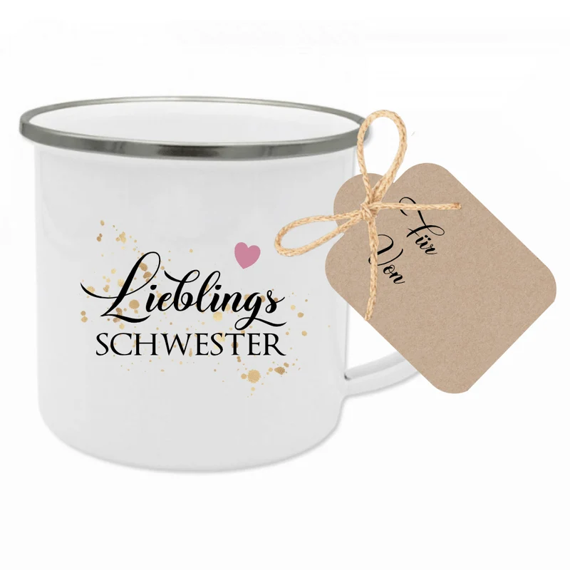 Tasse aus Emaille für die Oma | Kleines Geschenk für Großmütter | Emailletasse mit Motiv "Lieblingsoma" | 12 Motivvarianten zur Auswahl
