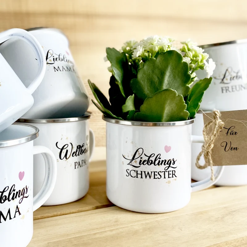 Tasse für den Weltbesten Onkel | Tolle Geschenkidee und liebe Aufmerksamkeit | Emailletasse mit Geschenkanhänger | 12 Motivvarianten zur Auswahl
