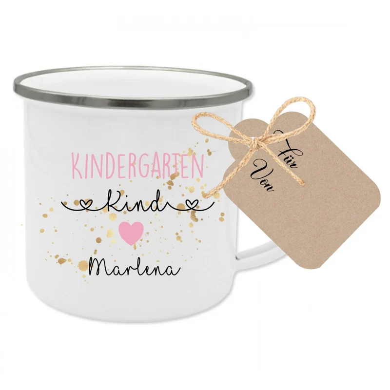 Tasse "Kindergartenkind" mit Namen für Kinder | Originelles Geschenk für Mädchen u. Jungen | Geschenk zum Kitastart | inkl. Geschenkanhänger | 2 Farbvarianten zur Auswahl