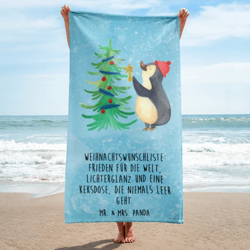 XL Badehandtuch Pinguin Weihnachtsbaum