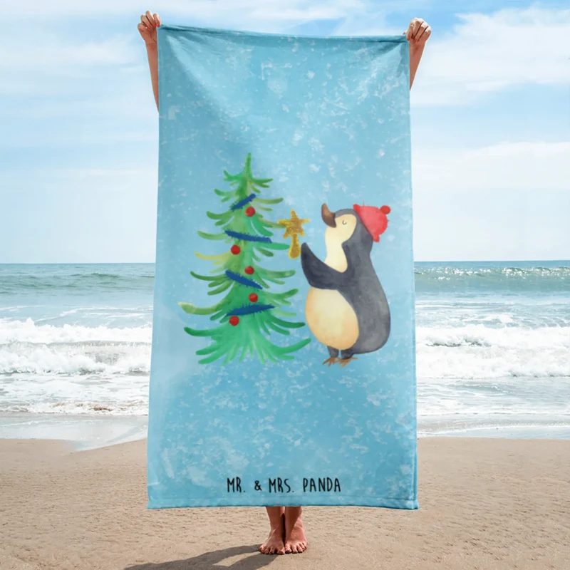 XL Badehandtuch Pinguin Weihnachtsbaum