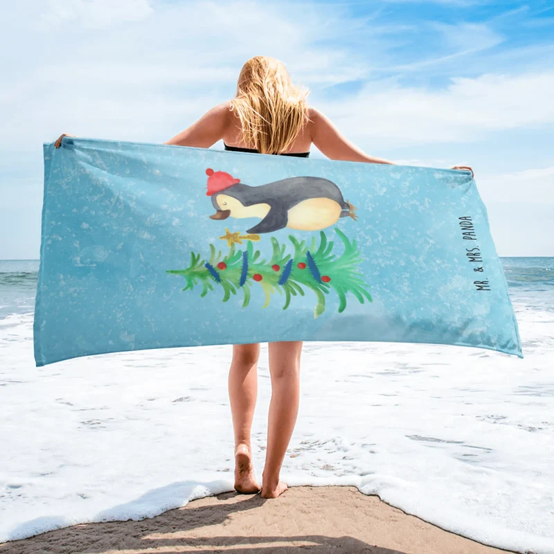 XL Badehandtuch Pinguin Weihnachtsbaum