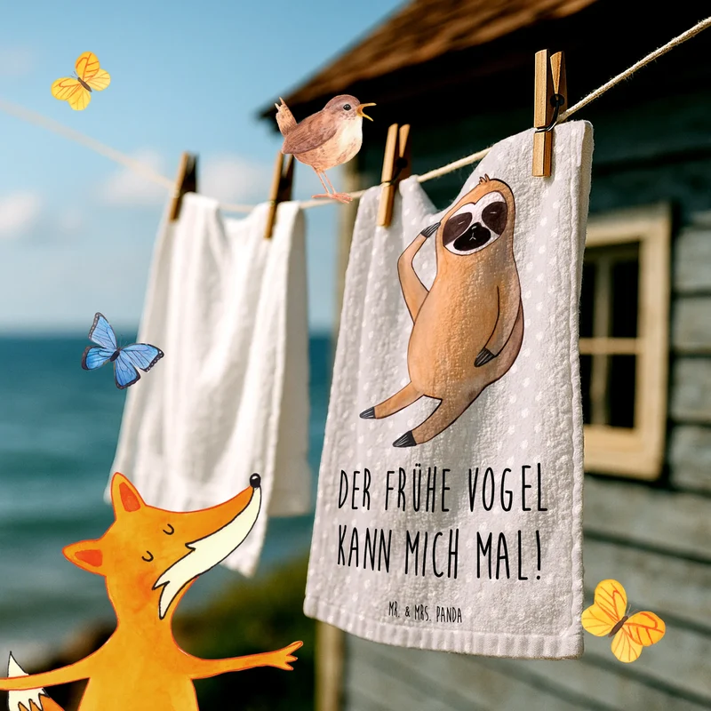 Gästehandtuch Faultier Vogel