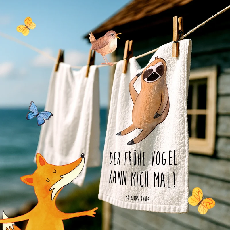 Gästehandtuch Faultier Vogel