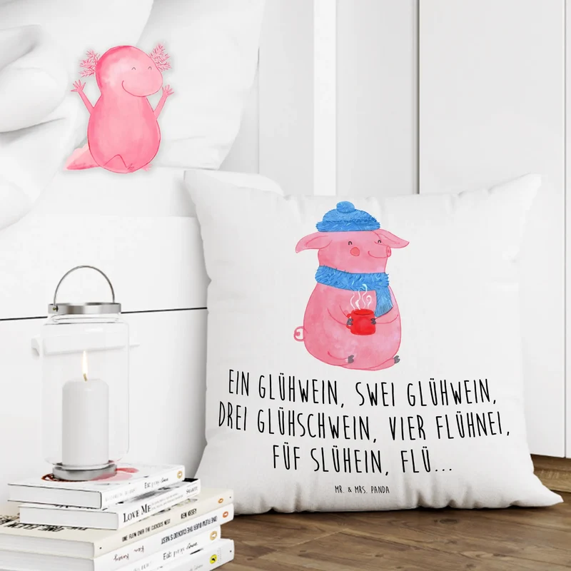 40x40 Kissen Schweinchen Glühwein