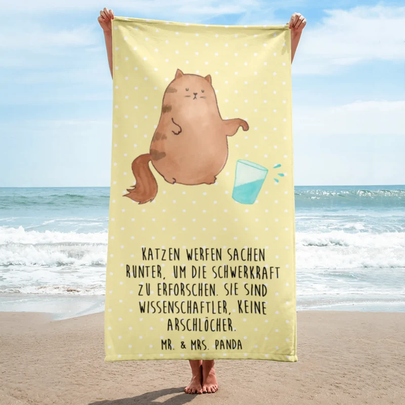 XL Badehandtuch Katze Wasserglas