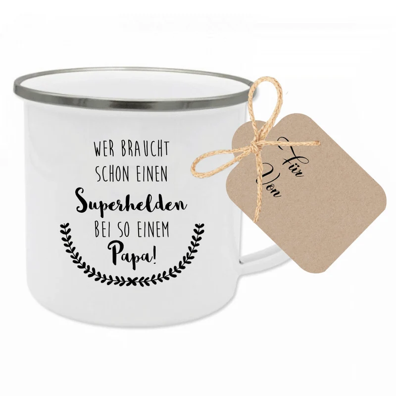 Tasse "Wer braucht schon einen Superhelden bei so einem Papa!" | Originelles Geschenk für Väter | Perfekt zum Vatertag und vielen weiteren Anlässen