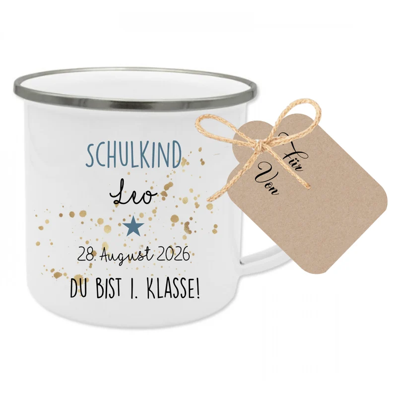 Personalisierte Tasse für das Schulkind | Geschenk für Jungen und Mädchen mit Namen und Datum | 2 Farbvarianten zur Auswahl
