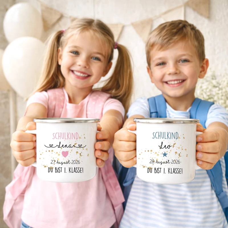 Personalisierte Tasse zur Einschulung | Geschenkidee mit Namen und Datum | 2 Farbvarianten zur Auswahl