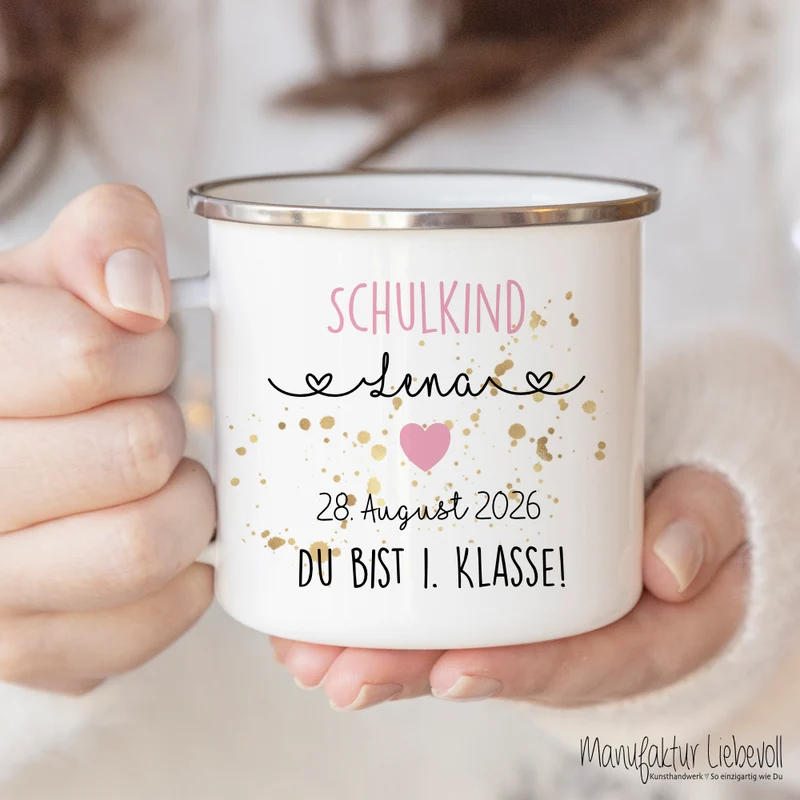 Personalisierte Tasse zur Einschulung | Geschenkidee mit Namen und Datum | 2 Farbvarianten zur Auswahl