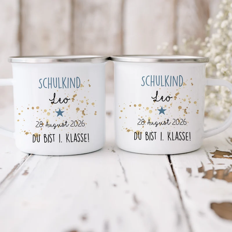 Personalisierte Tasse zur Einschulung | Geschenkidee mit Namen und Datum | 2 Farbvarianten zur Auswahl