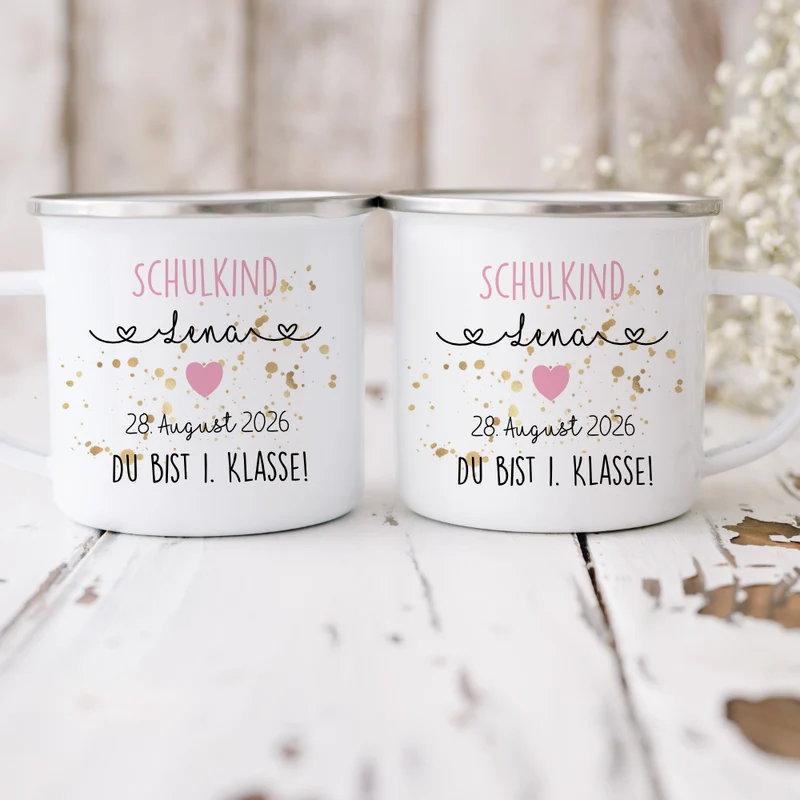 Personalisierte Tasse zur Einschulung | Geschenkidee mit Namen und Datum | 2 Farbvarianten zur Auswahl