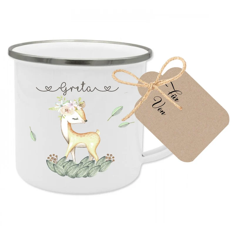 Kindertasse "Fuchs" personalisiert mit dem Namen des Kindes | 4 Motivvarianten für Mädchen und Jungen zur Auswahl