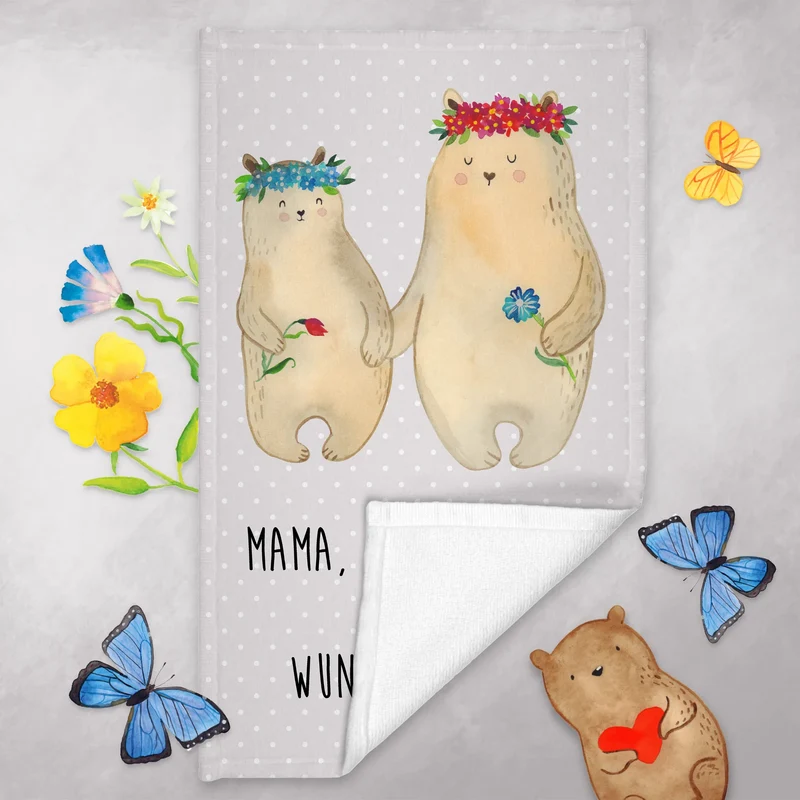 Gästehandtuch Bären mit Blumenkranz