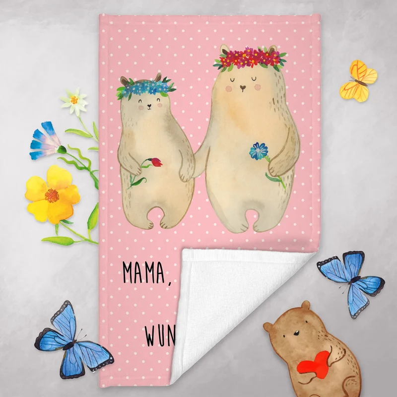 Gästehandtuch Bären mit Blumenkranz