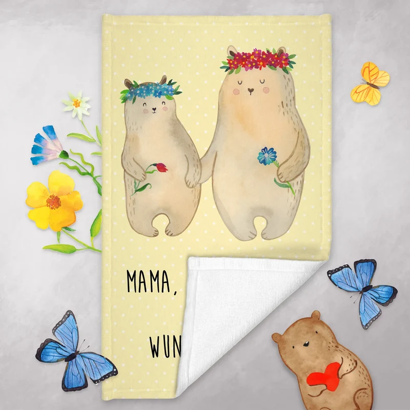 Gästehandtuch Bären mit Blumenkranz