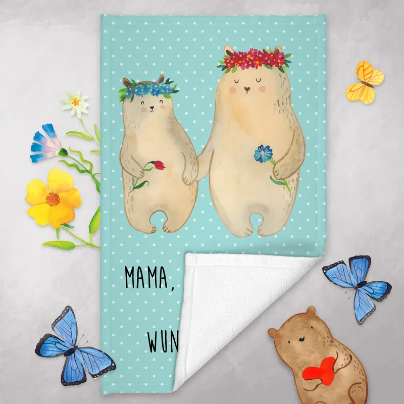 Gästehandtuch Bären mit Blumenkranz