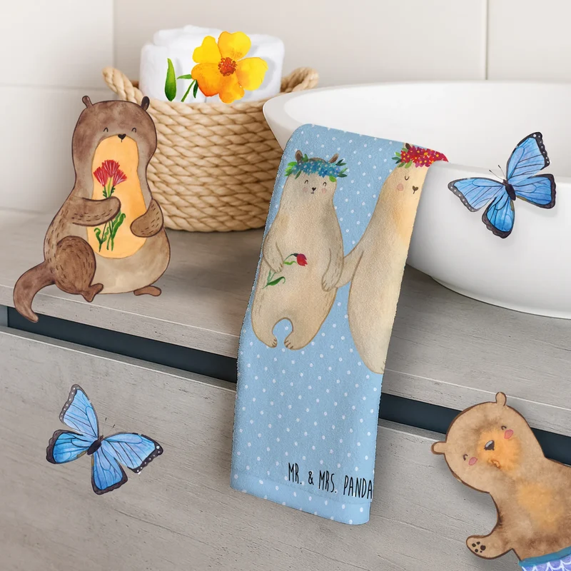 Gästehandtuch Bären mit Blumenkranz