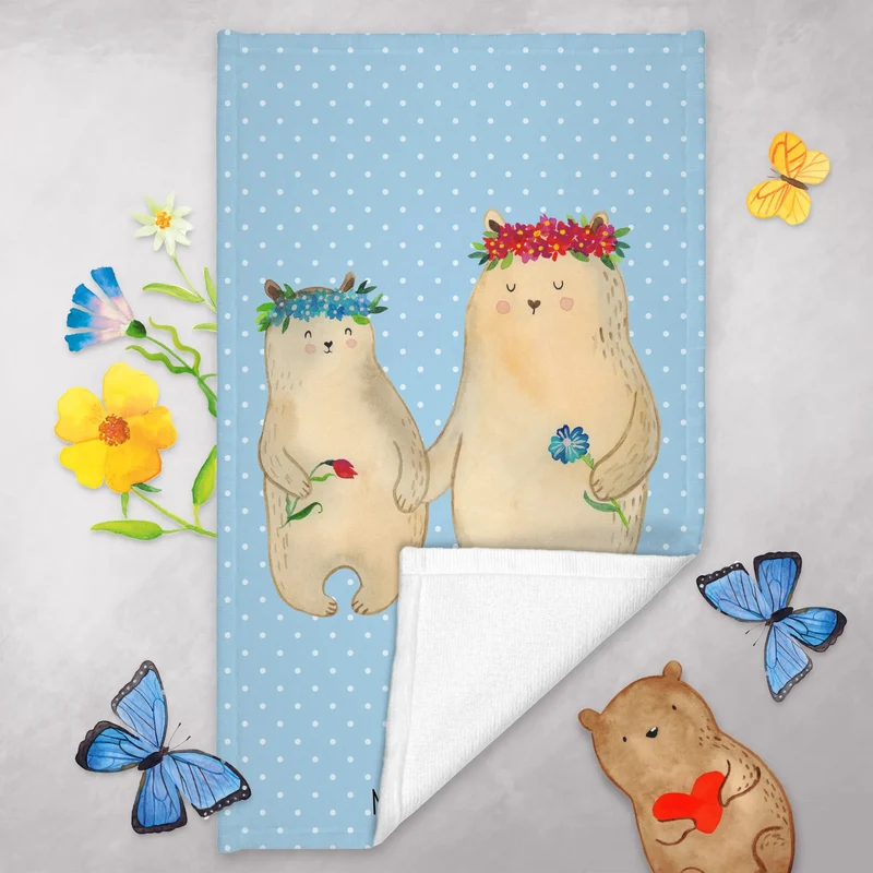 Gästehandtuch Bären mit Blumenkranz