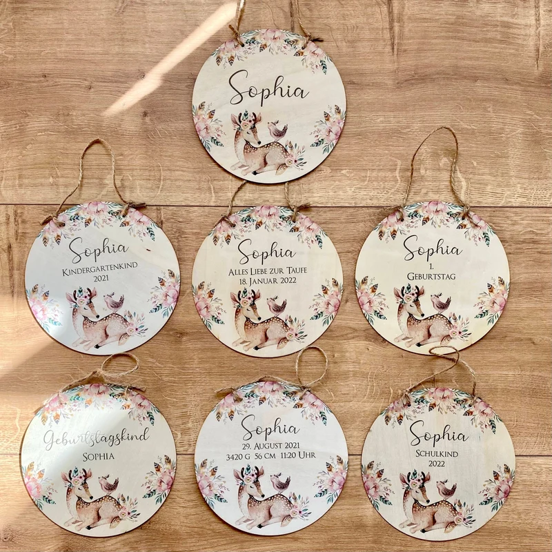Personalisiertes Holzschild | Geburtstagsgeschenk für Mädchen | Kreatives Geschenk zum Geburtstag für Kinder | 2 Motivvarianten zur Auswahl