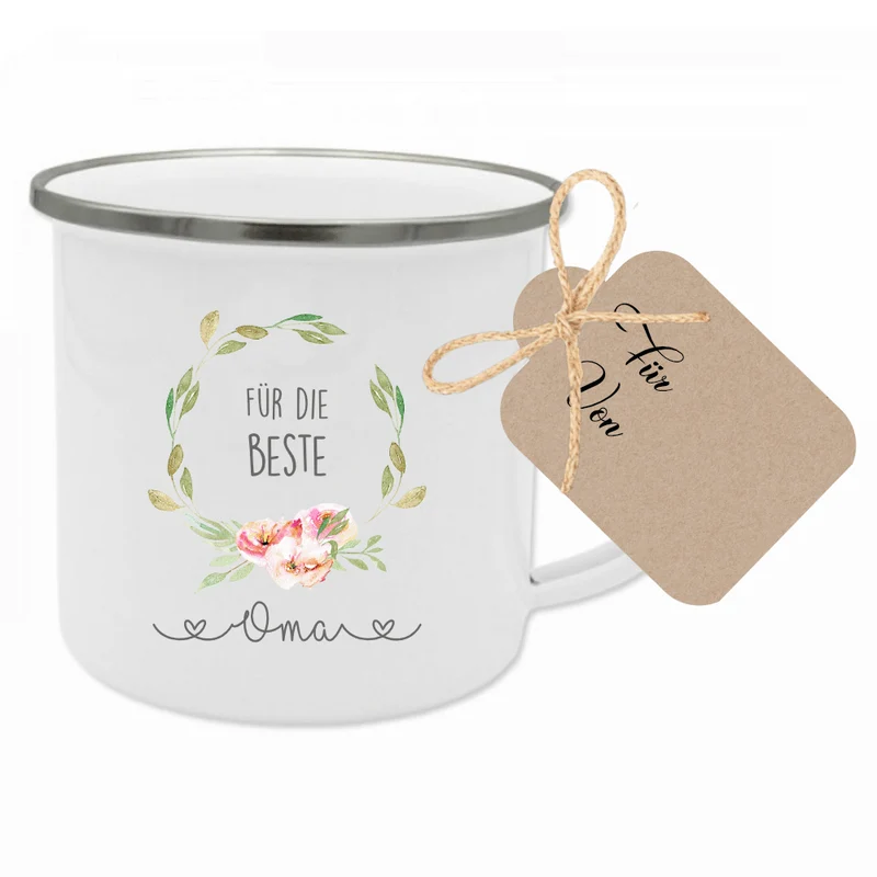 Tasse "Für die beste Oma" | Kreative Geschenkidee für Großmütter | inkl. Geschenkanhänger zum Beschriften | 2 Motivvarianten zur Auswahl
