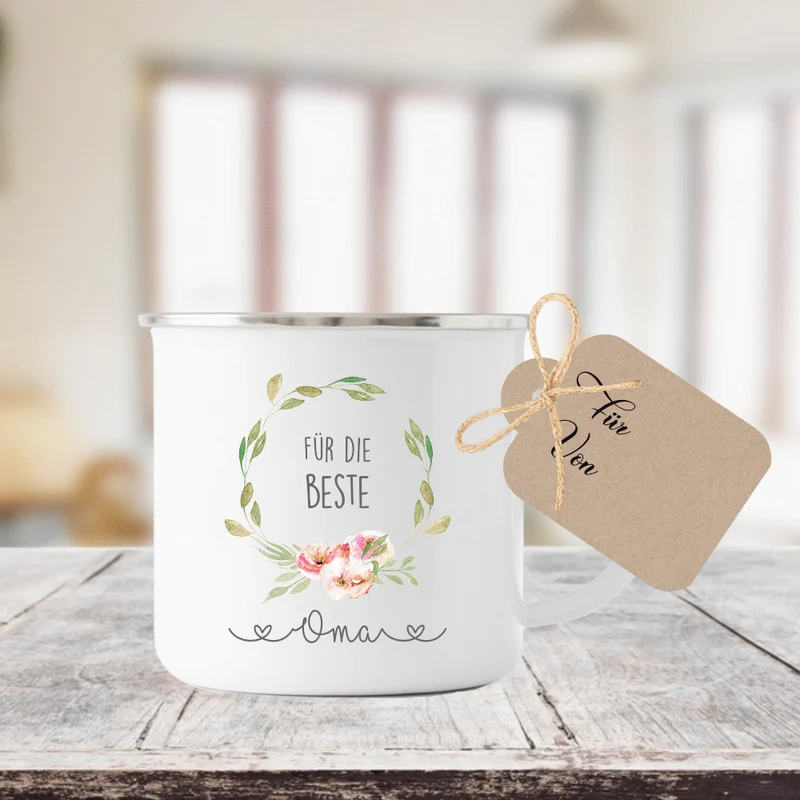 Tasse "Für die beste Oma" | Kreative Geschenkidee für Großmütter | inkl. Geschenkanhänger zum Beschriften | 2 Motivvarianten zur Auswahl
