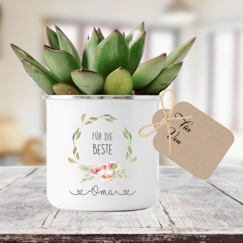 Tasse "Für die beste Oma" | Kreative Geschenkidee für Großmütter | inkl. Geschenkanhänger zum Beschriften | 2 Motivvarianten zur Auswahl