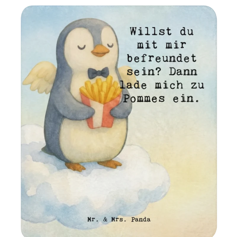 Sherpa Kuscheldecke Pinguin Engel Pommes Design