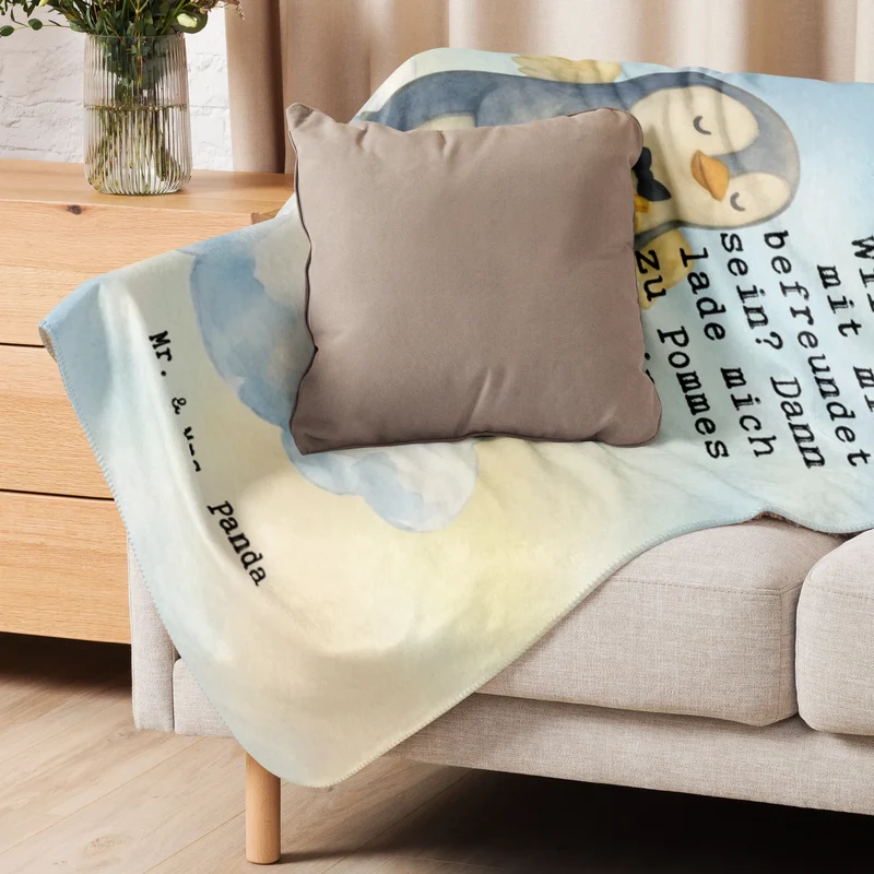 Sherpa Kuscheldecke Pinguin Engel Pommes Design
