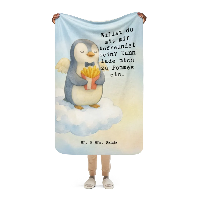 Sherpa Kuscheldecke Pinguin Engel Pommes Design