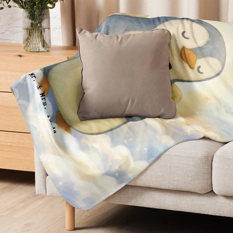 Sherpa Kuscheldecke Pinguin Engel Pommes Design