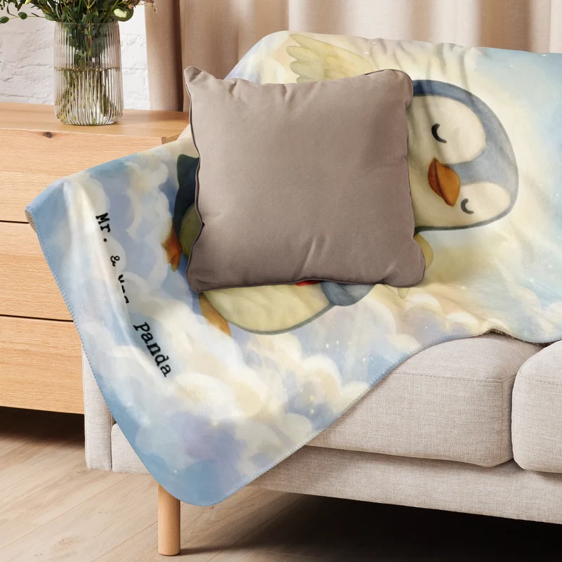 Sherpa Kuscheldecke Pinguin Engel Pommes Design