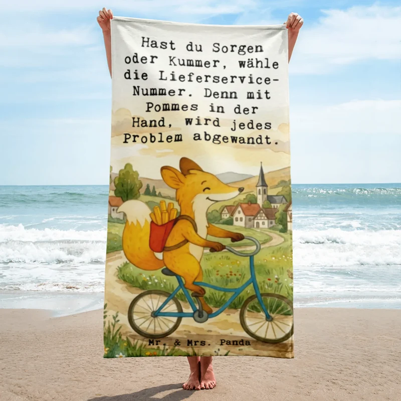XL Badehandtuch Fuchs Lieferung Pommes Design