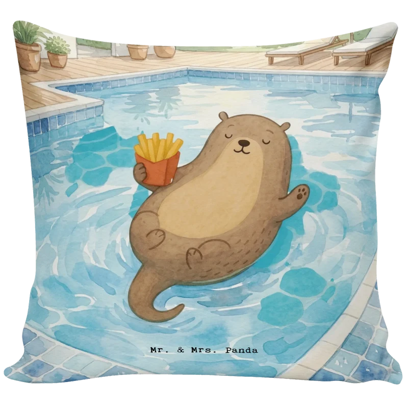 40x40 Kissen Otter Schwimmbad Pommes Design