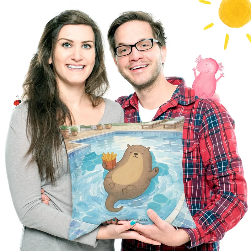 40x40 Kissen Otter Schwimmbad Pommes Design