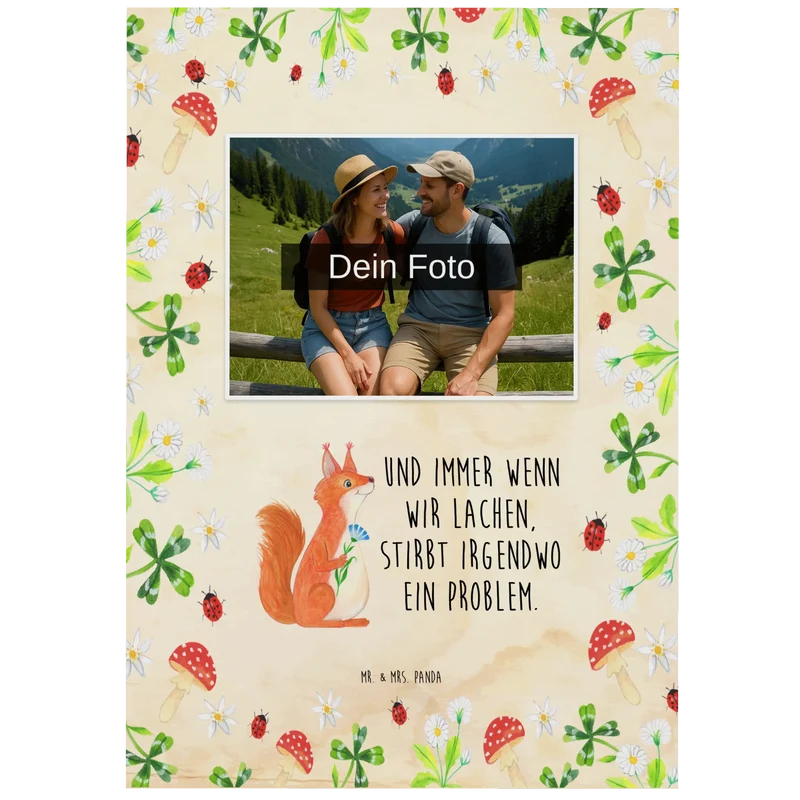 Personalisierte Foto Postkarte Eichhörnchen Blume