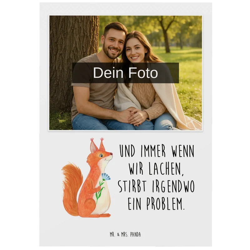 Personalisierte Foto Postkarte Eichhörnchen Blume