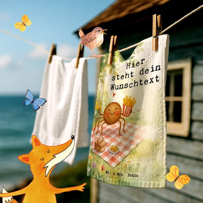 Personalisiertes Gästehandtuch Spinne Agathe Pommes Design