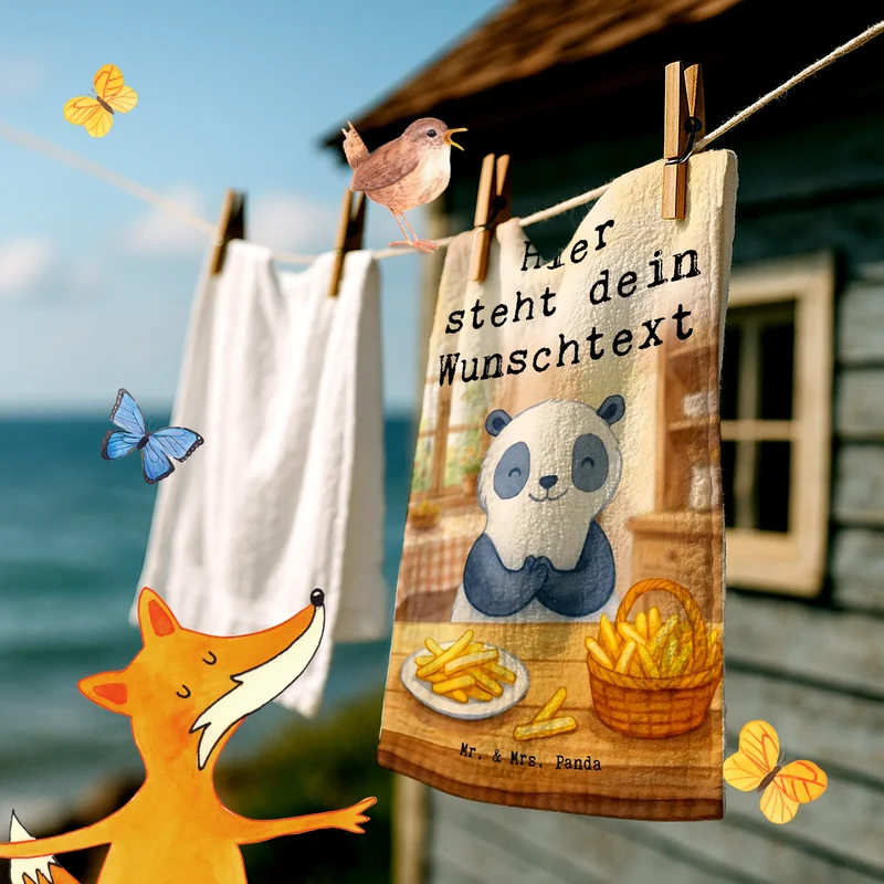 Personalisiertes Gästehandtuch Panda Pommes Gebet Design