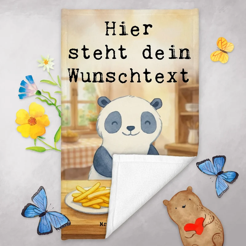 Personalisiertes Gästehandtuch Panda Pommes Gebet Design