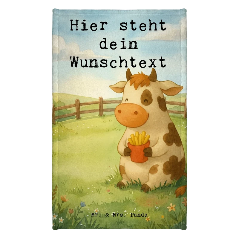 Personalisiertes Gästehandtuch Kuh Pommes Design