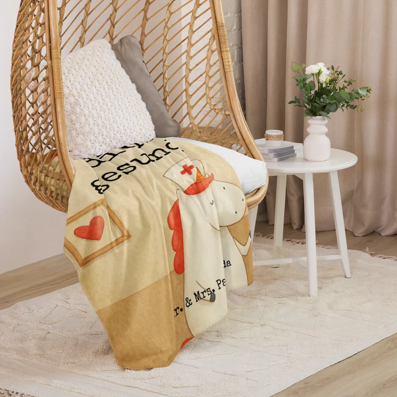 Sherpa Kuscheldecke Einhorn Krankenschwester Design